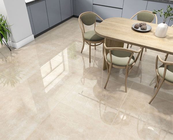 Sala de jantar com piso bege polido